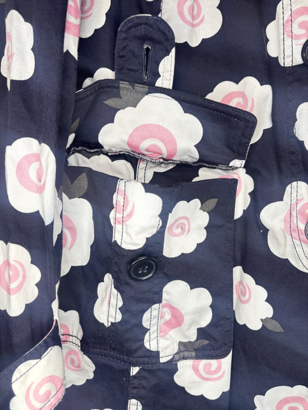 Navy Blue Floral Button Trench Coat from W Work To Weekend -L- - Picture 5 of 13